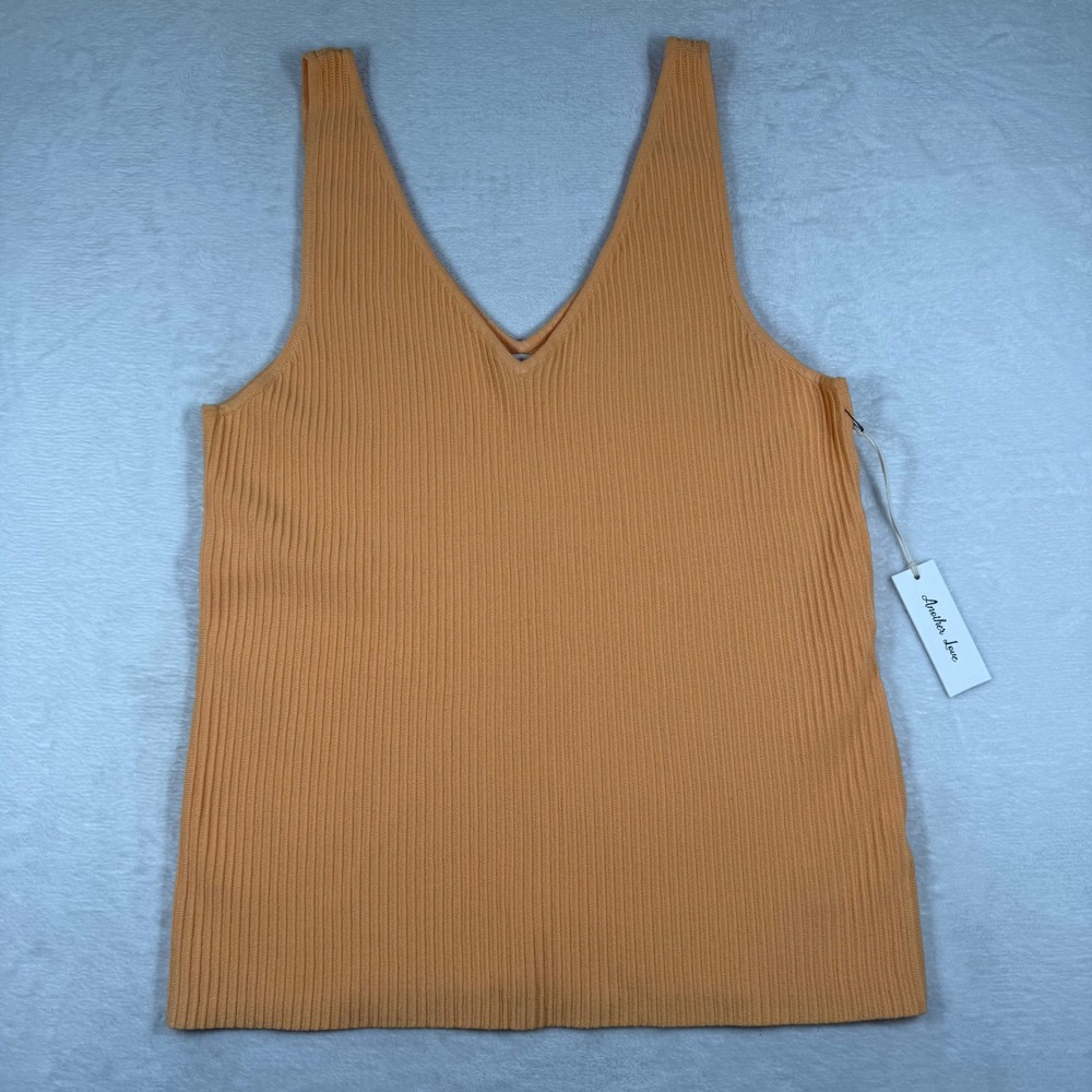 Another Love Noa V Neck Sleeveless Ribbed Knit Tank Top Bitter Orange XL‎ NEW